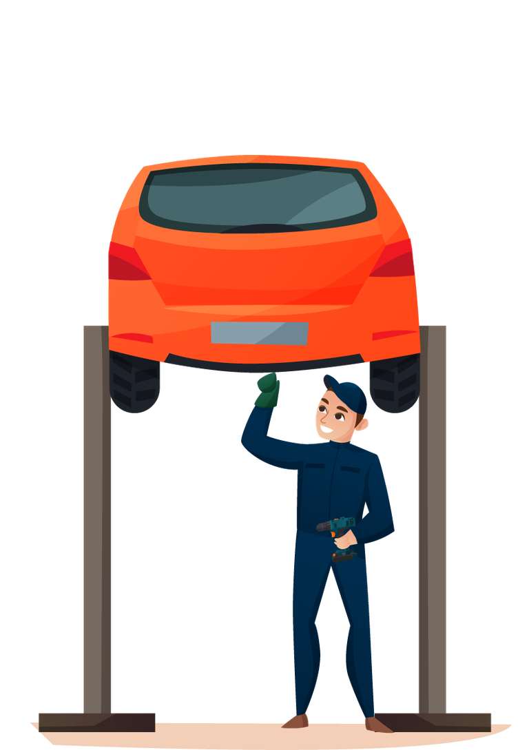 car maintenance and service illustration featuring a mechanic working under a lifted vehicle