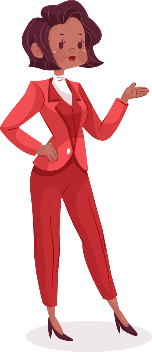 cartoon businesswoman different scenes showcasing professionalism and charm in vibrant styles