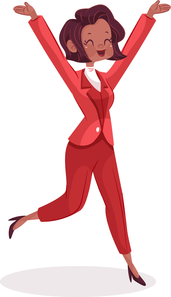 cartoon businesswoman different scenes celebrating success with vibrant expressions and poses