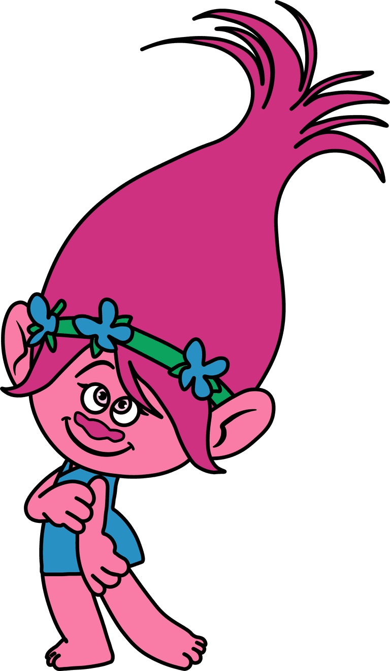 cartoon character beautiful funny vector troll with vibrant pink hair and a charming smile