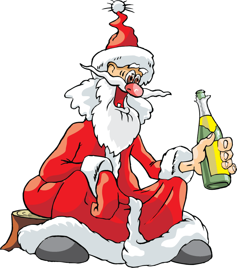 cheerful cartoon character christmas poster vector featuring a whimsical santa enjoying a drink