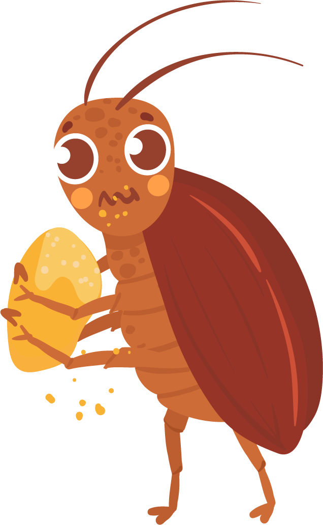 playful cartoon cockroach insect mascot holding food for fun branding purposes