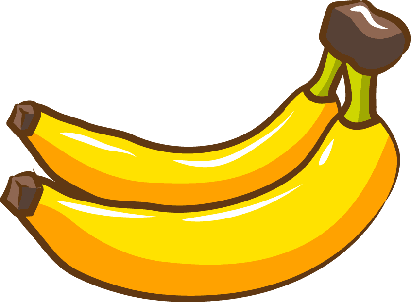 cartoon colorful whole and sliced banana fruit isolated on white background