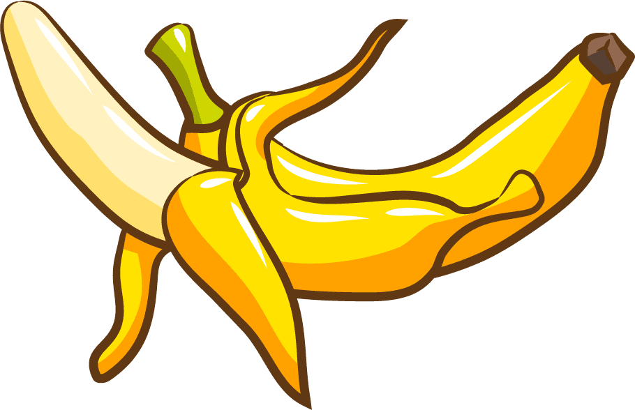 cartoon colorful whole and sliced banana fruit isolated on white background