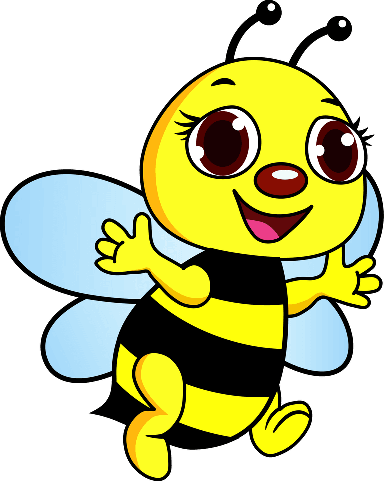 cartoon cute bee image with cheerful expression and bright colors for children's projects