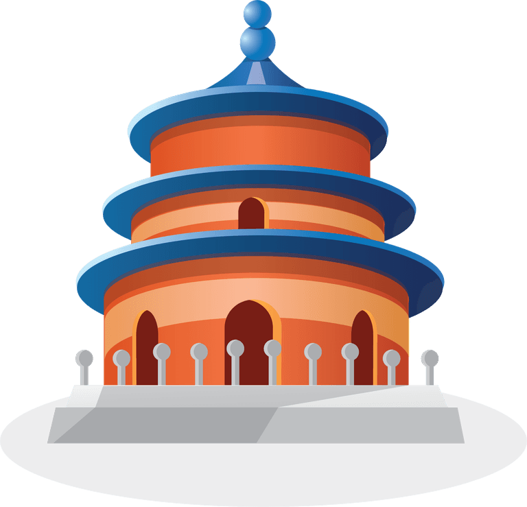 cartoon famous building vector of iconic chinese temple with vibrant colors and a 3D look