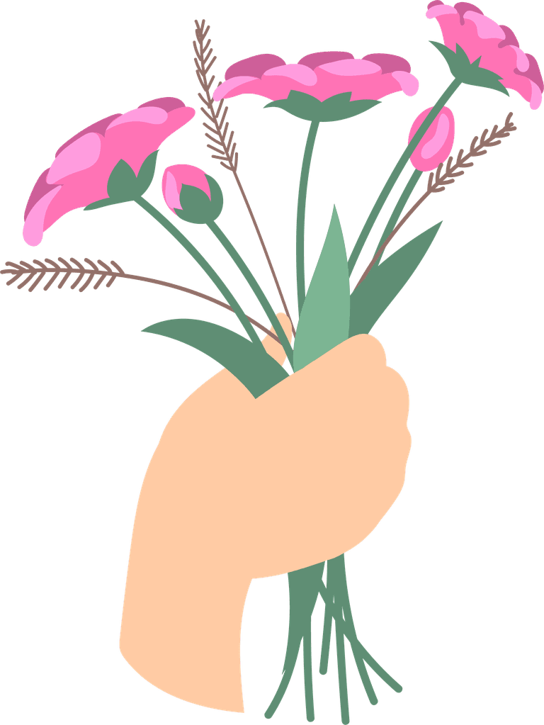cartoon female hands holding flower bouquets tulips carnations fresh garden field flowers vector