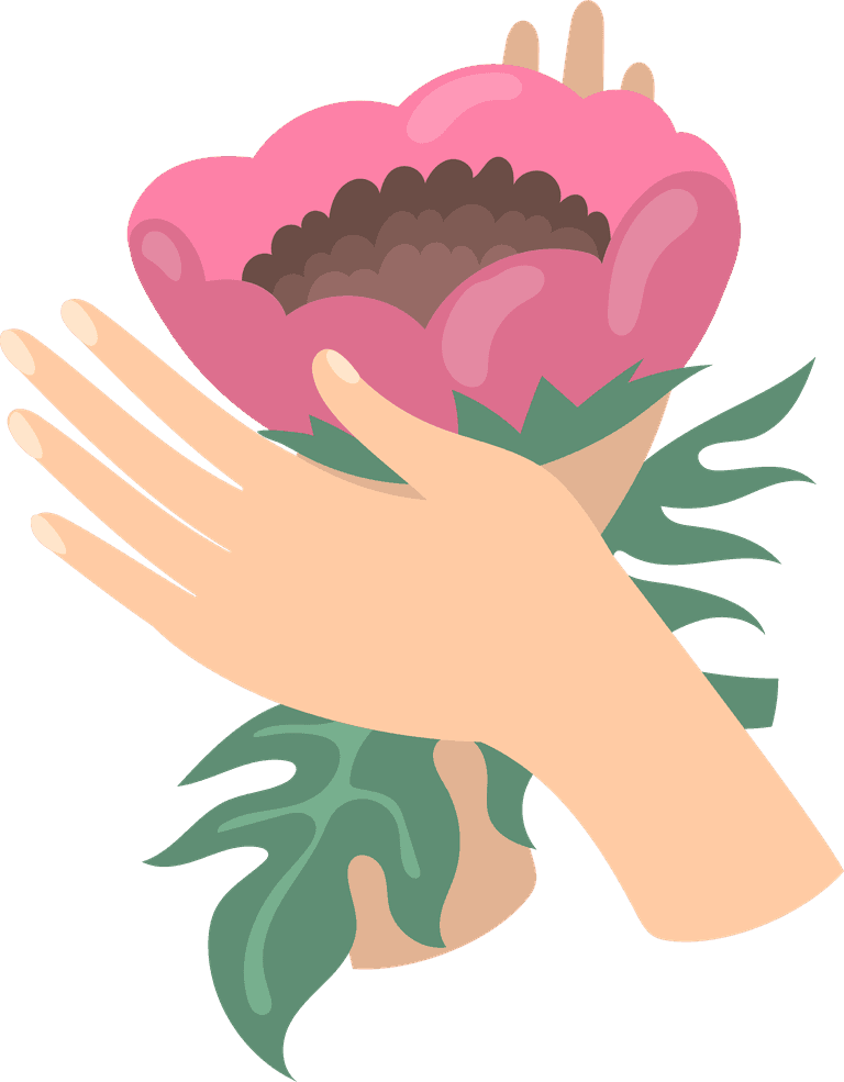 cartoon female hands holding flower bouquets tulips carnations fresh garden field flowers vector