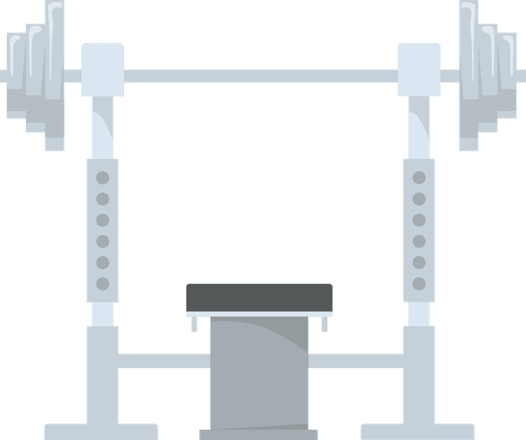 cartoon fitness equipment flat illustration featuring a weight bench and barbell setup