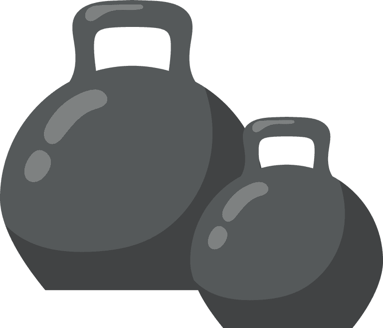 cartoon fitness equipment flat illustration featuring kettlebells for home workout routines