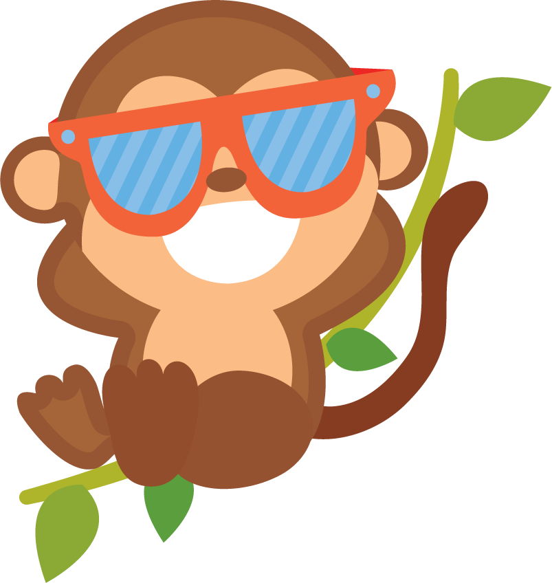funny climbing monkey character wearing sunglasses for kids' illustrations and playful themes