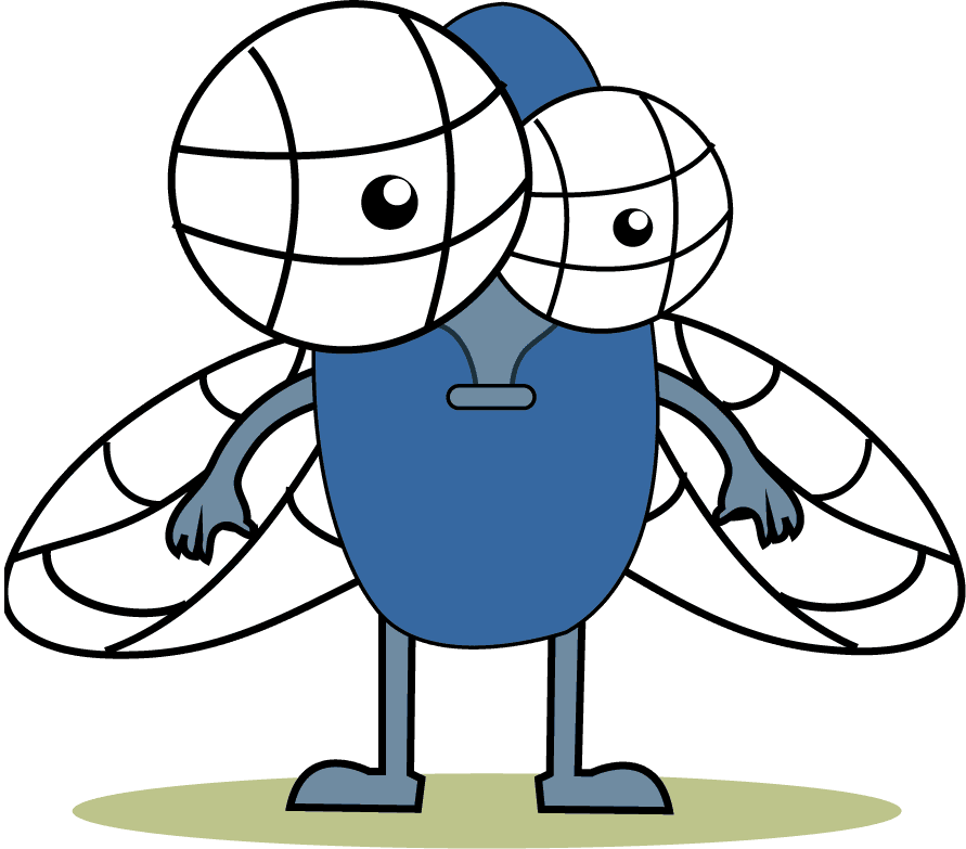 cartoon insect character with googly eye