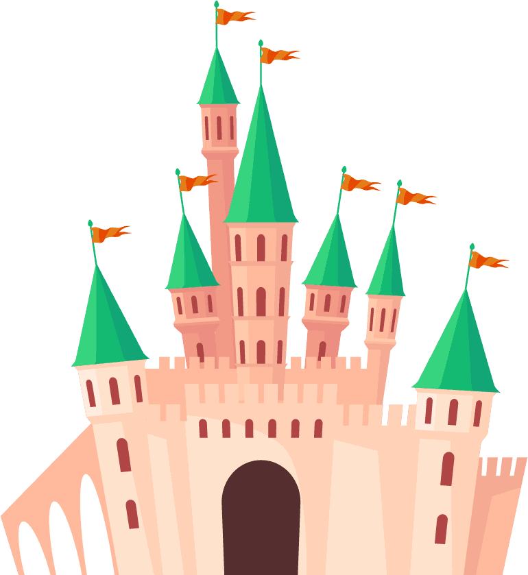 cartoon medieval castles illustration with vibrant colors and whimsical architecture for storytelling