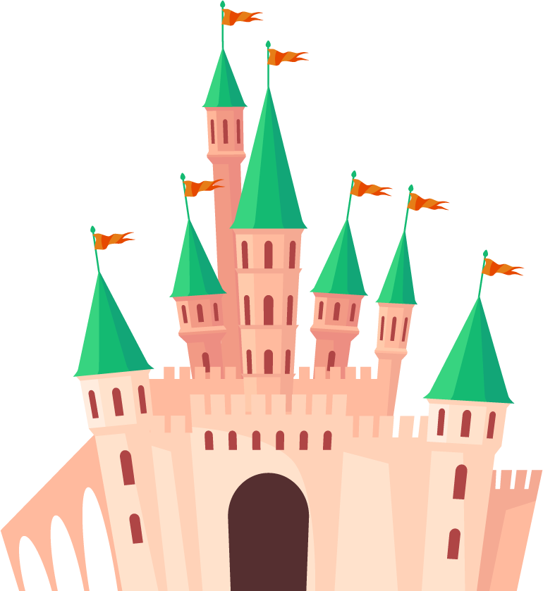 cartoon medieval castles illustration with vibrant colors and whimsical architecture for storytelling