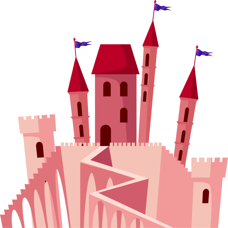 cartoon medieval castles illustration with vibrant colors and whimsical style for fantasy art