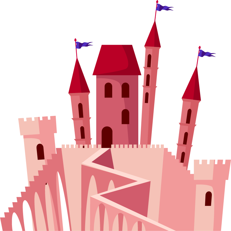 cartoon medieval castles illustration with vibrant colors and whimsical style for fantasy art