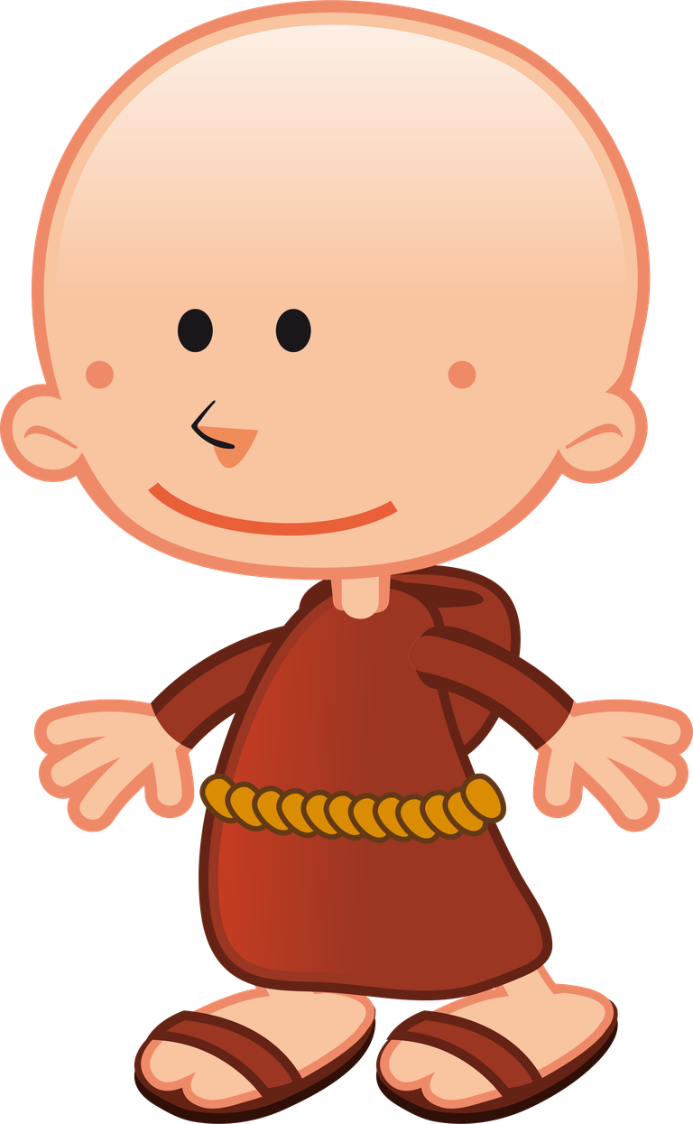 cartoon people cute characters of a happy young monk in brown robe