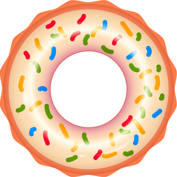 cartoon pool party object collection featuring colorful inflatable donut and fun accessories