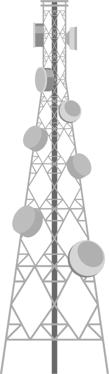 cartoon radio towers illustration capturing communication technology in a playful style