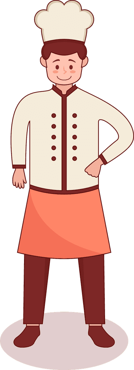 cartoon set illustration of a cheerful chef character for culinary projects and menus