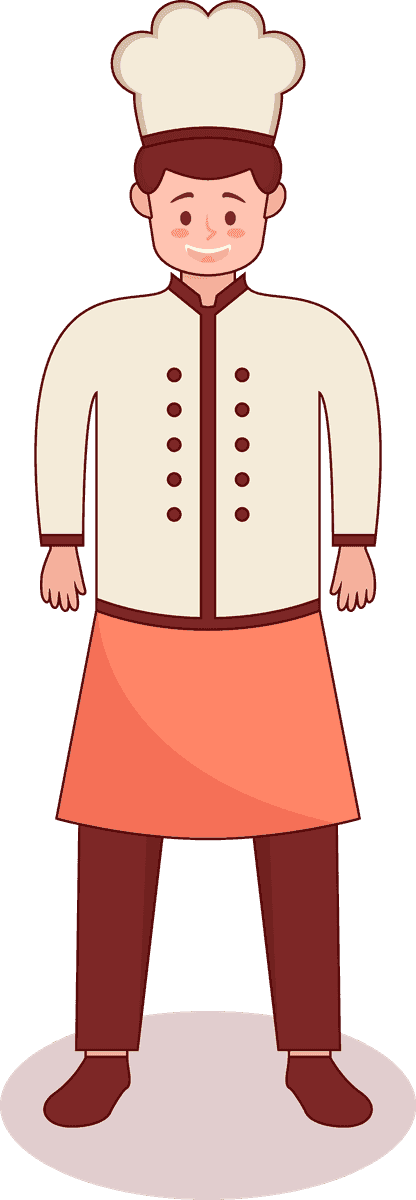 cartoon set illustration of a cheerful chef in stylish uniform for culinary projects