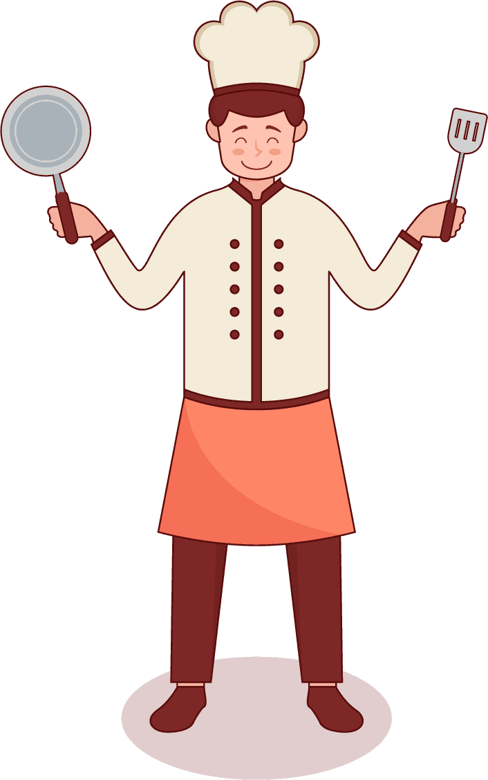 cartoon set illustration of a cheerful chef holding kitchen tools for culinary fun