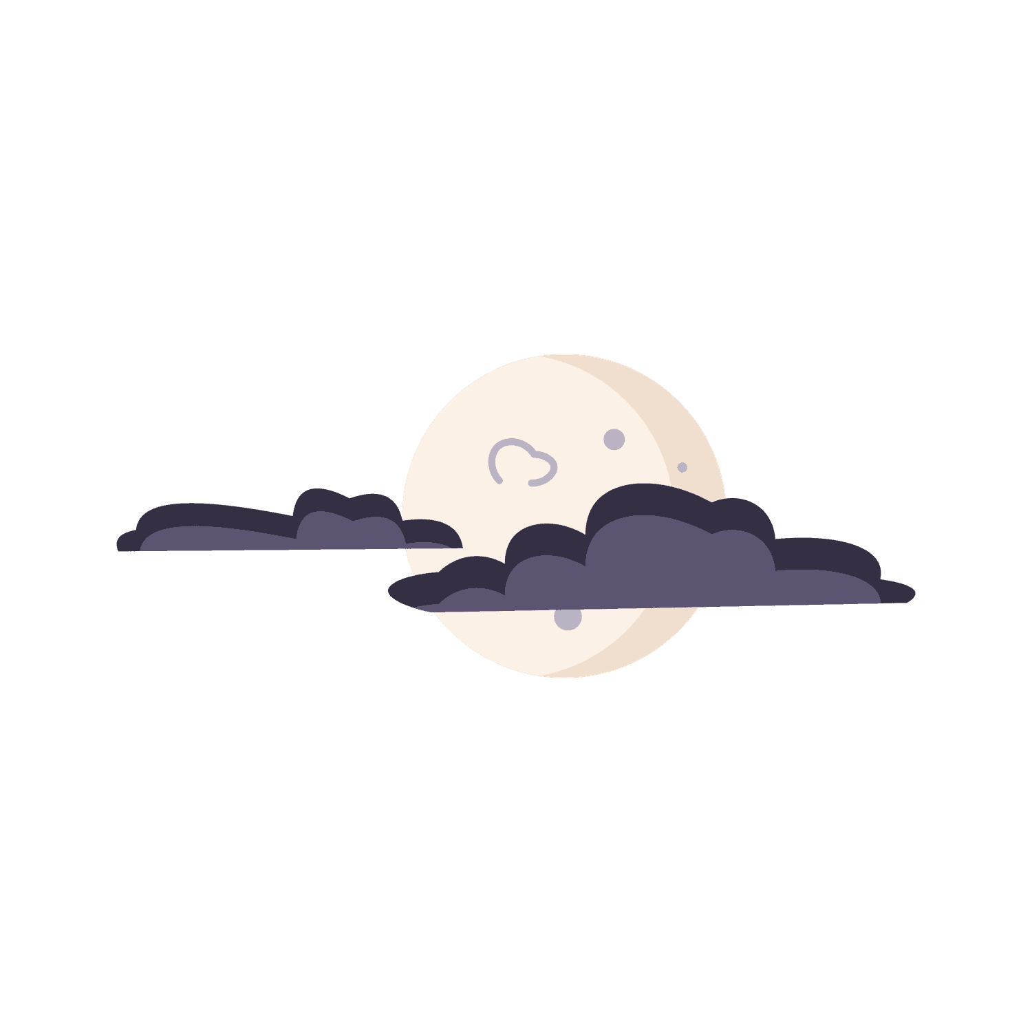 cartoon style halloween elements icon featuring a spooky moon with clouds