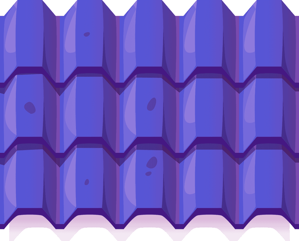 cartoon style roof top with vibrant purple tiles for playful architectural designs