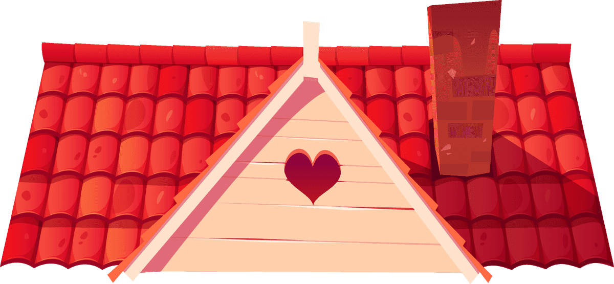 cartoon style roof top design with charming heart details and vibrant colors