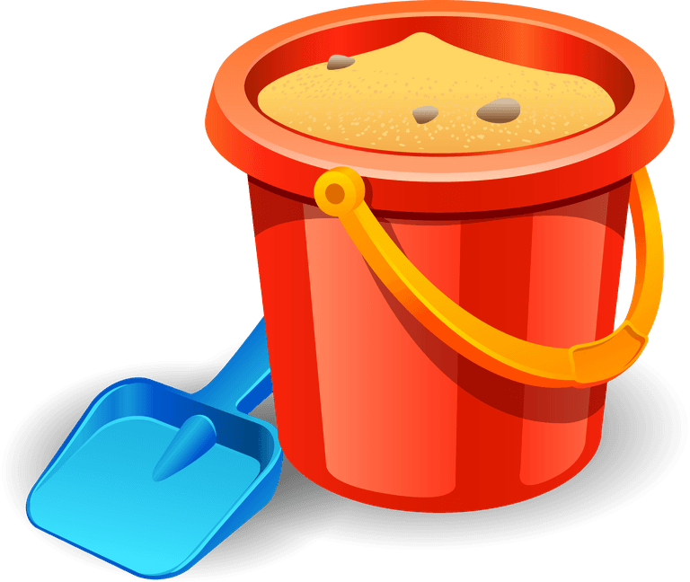 cartoon tourism elements icon vector featuring a colorful bucket and shovel for beach fun