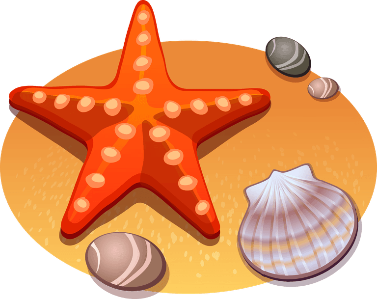 cartoon tourism elements icon vector featuring colorful seashells and starfish for beach-themed projects