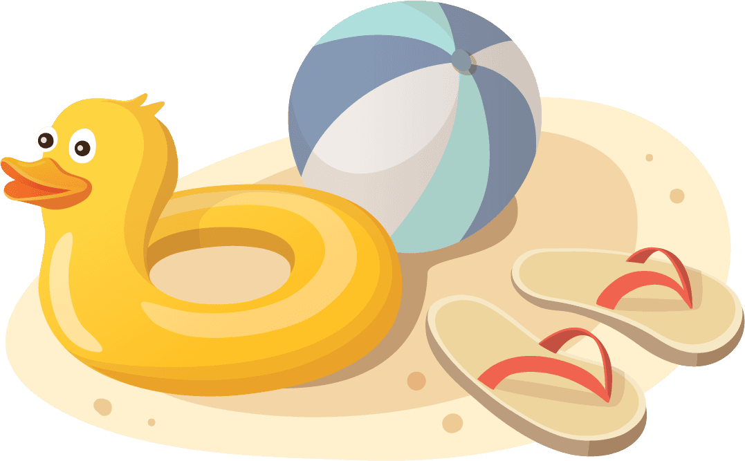 cartoon travel objects set vector featuring fun beach items like rubber duck and ball