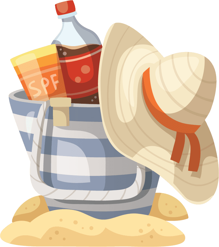 cartoon travel objects set vector with beach essentials for summer adventures and relaxation