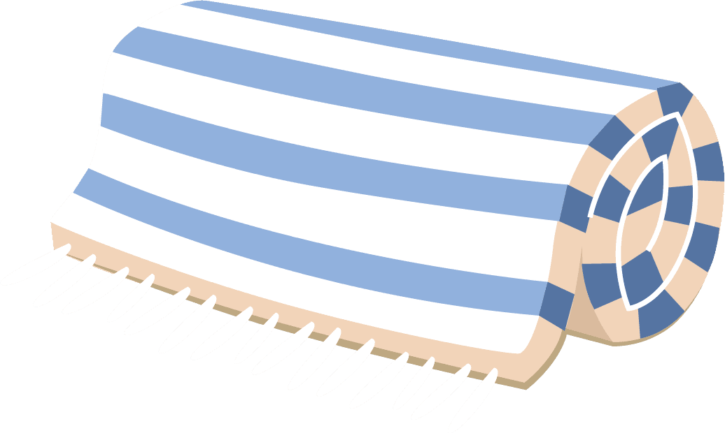 cartoon travel objects set vector featuring summer beach towel for vacation and relaxation