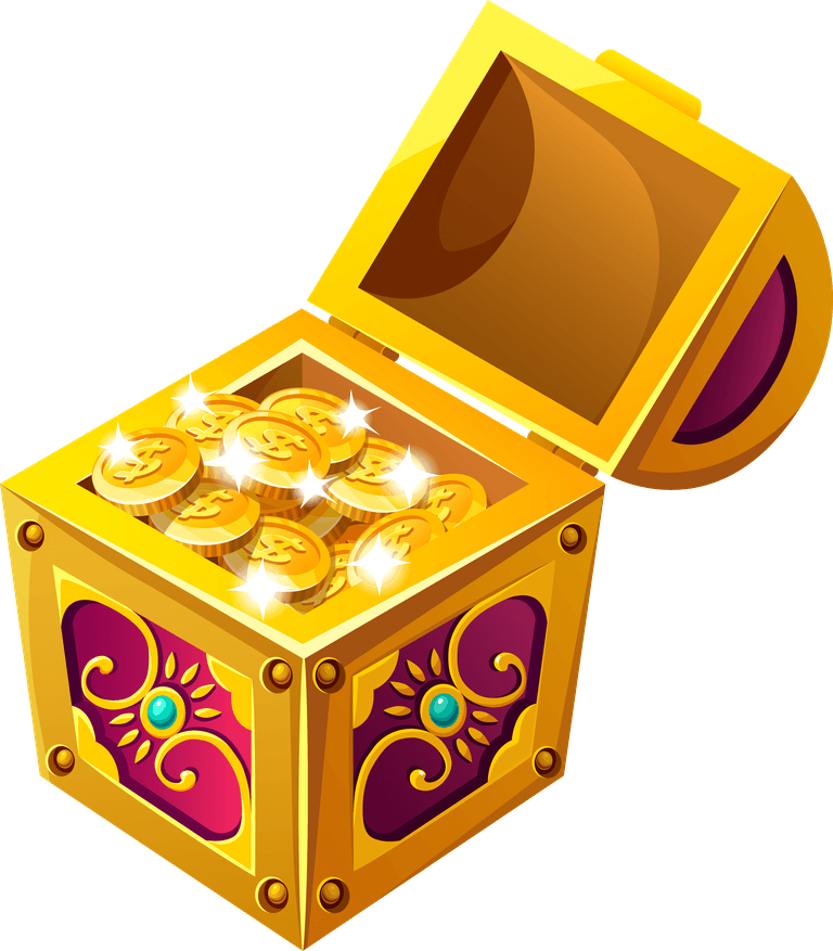 cartoon wooden isometric chests with treasures