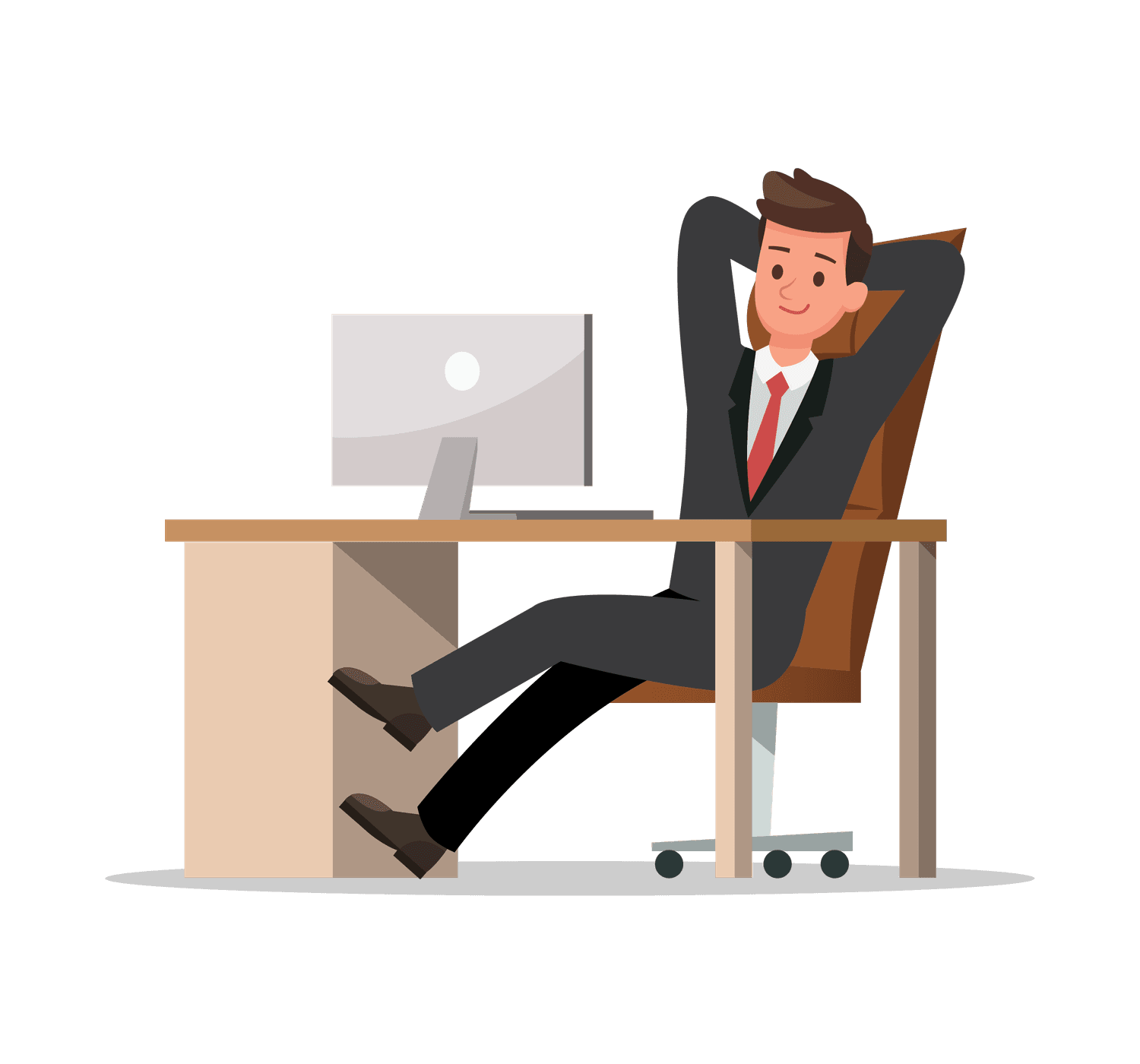 cartoon young businessman in suit sitting illustration relax in chair