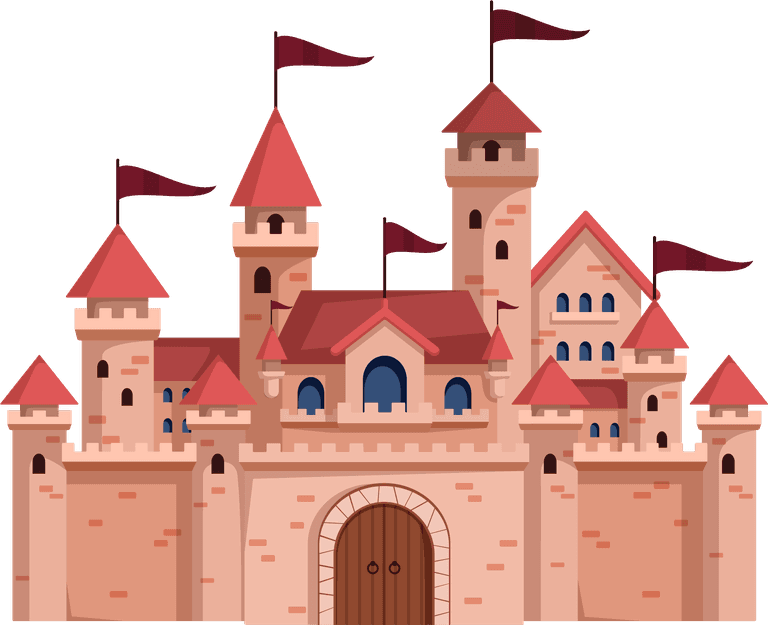 castle fairy tale characters cartoon colored composition with abstract scene