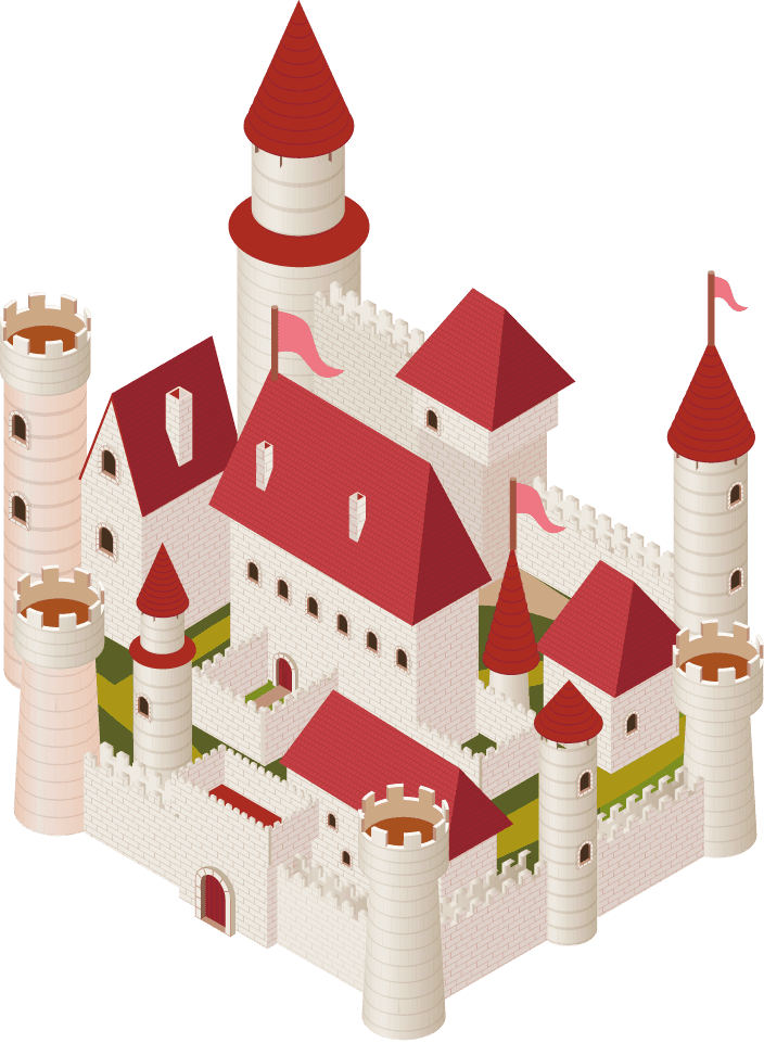 castle medieval fairy tale isometric set with royal castle knights