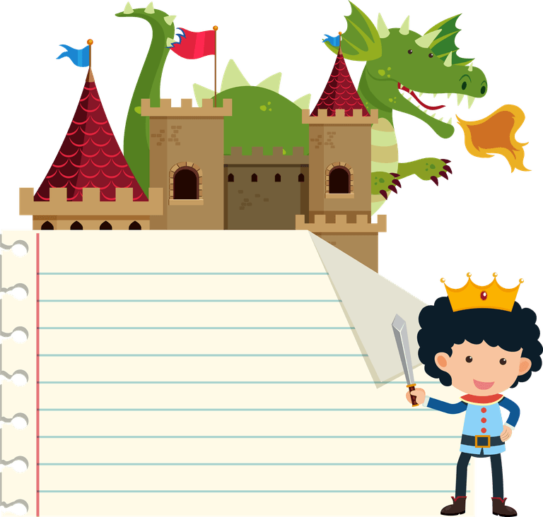 castle notes isolated fairytale cartoon characters and objects
