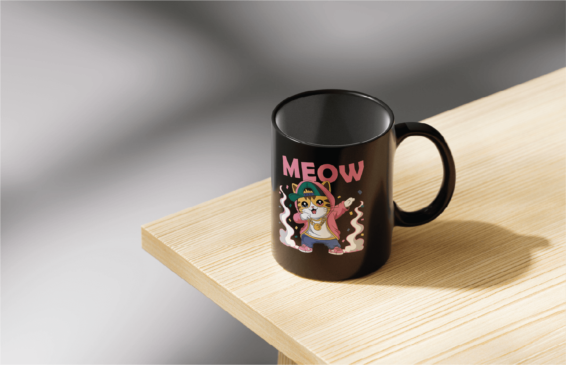 Cute Cat Mug Illustration Set – Hip-Hop, Chill Mode & Let’s Roll (Ceramic Mug Print Templates) (image 1)