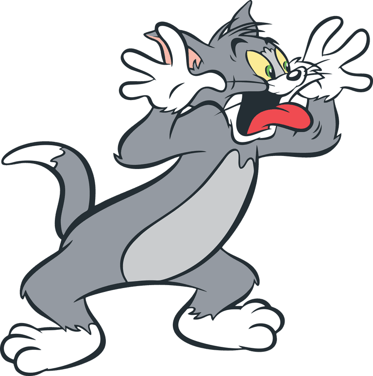 cat tom tom and jerry character expressing shock in playful comic style