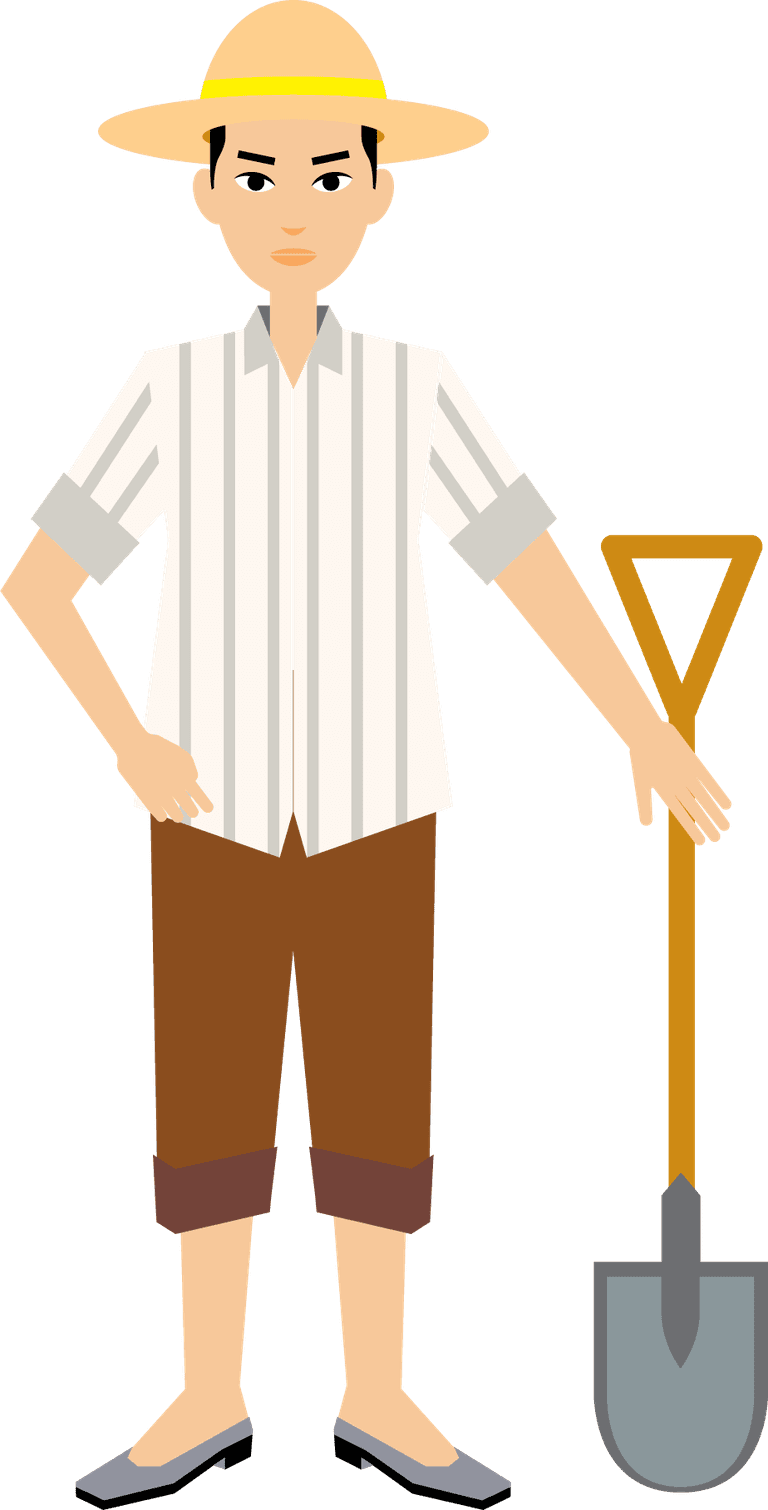 character icon people icons vector of a farmer with a shovel in casual attire