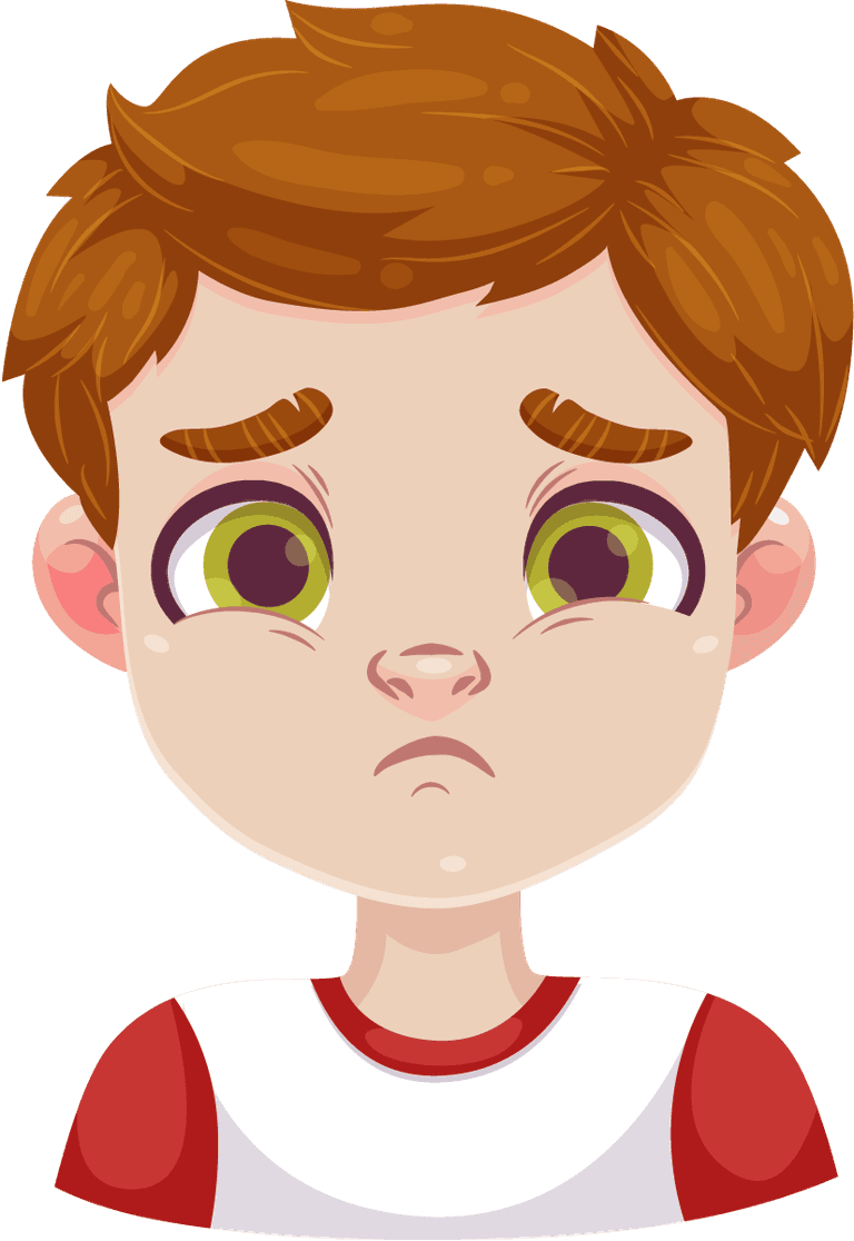 young boy face showing emotion with large expressive eyes and worried expression