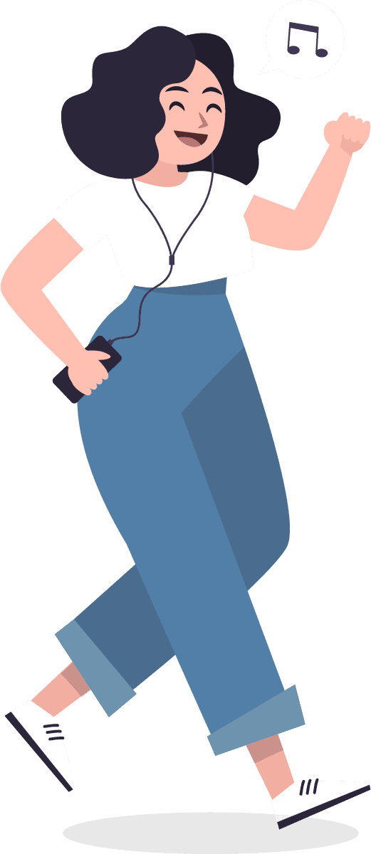 character showing emotions collection of a happy person enjoying music while walking