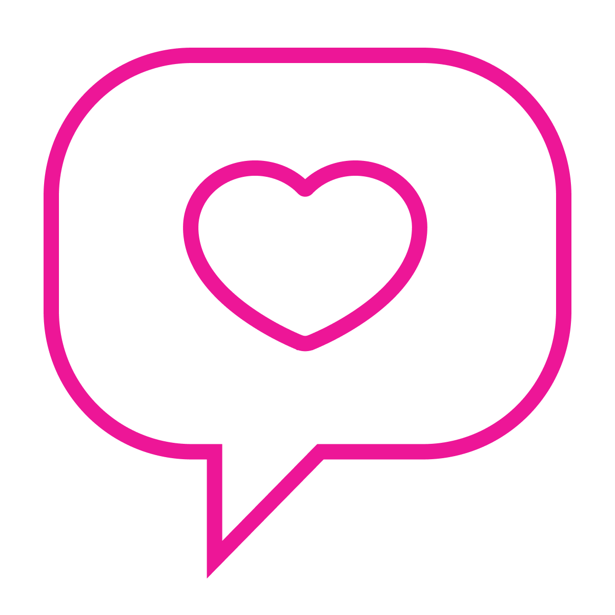 minimalist outline heart in speech bubble icon for expressing love in social media apps