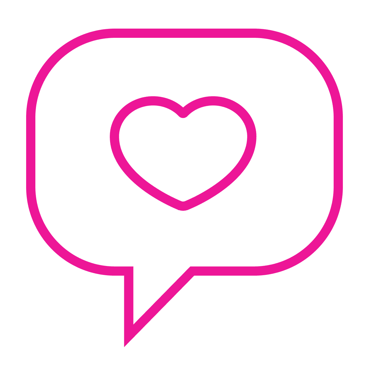 minimalist outline heart in speech bubble icon for expressing love in social media apps
