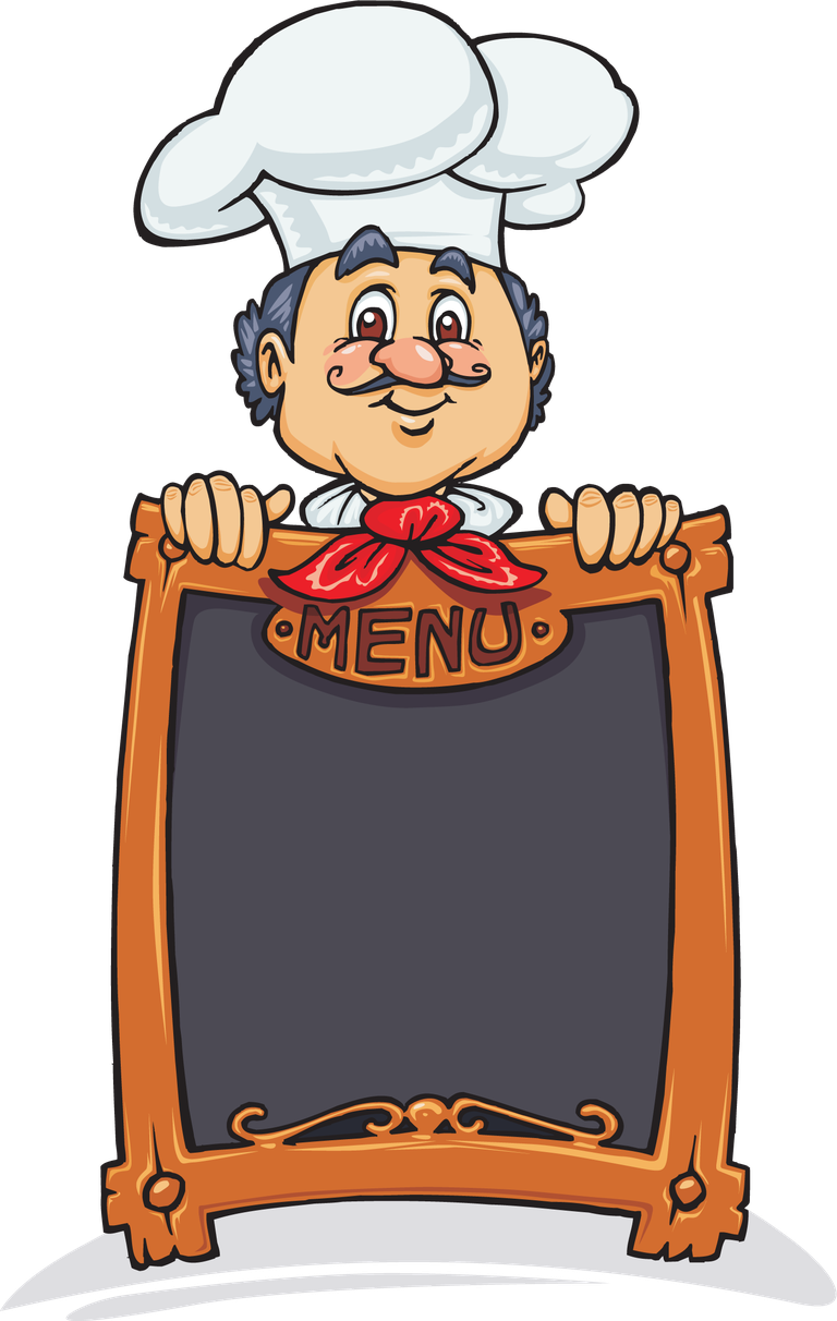 chef fireman character set with cheerful chef holding a blank menu board