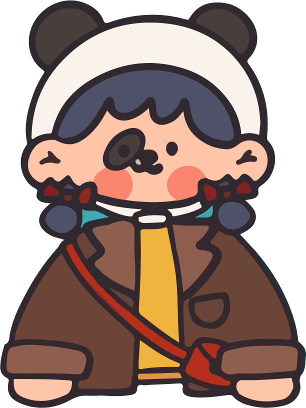 chibi cute colorful and cover featuring a playful panda character with a stylish outfit