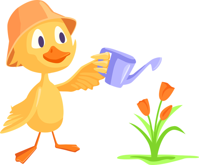 chicks cartoon duckling set for playful garden watering theme with bright colors