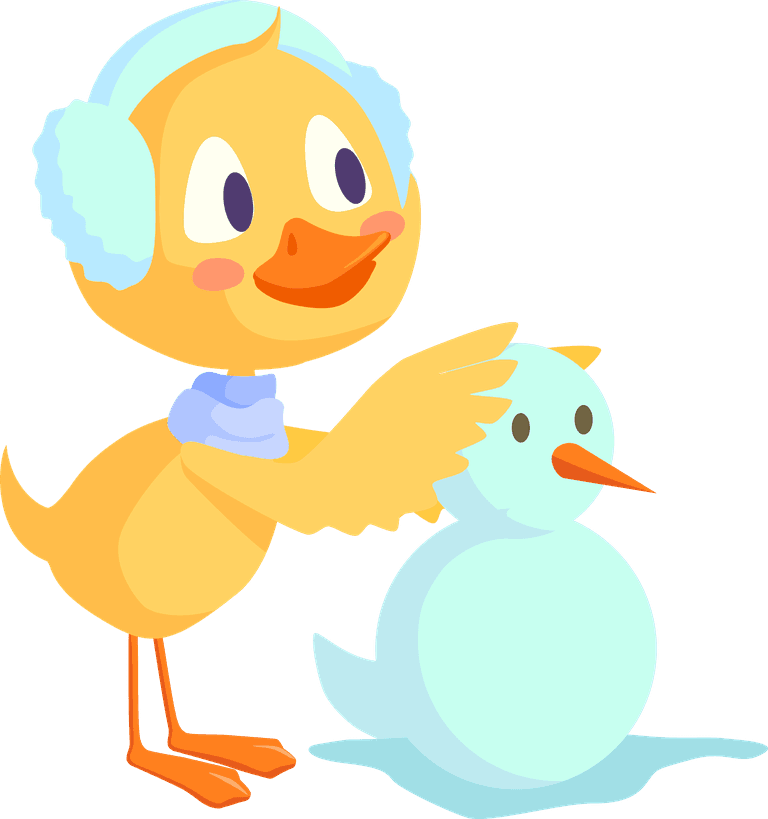 chicks cartoon duckling set building a snowman during winter fun